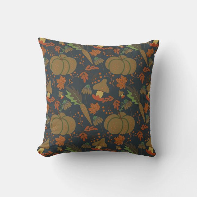 Seamless pattern Pumpkin & carrot dark background Throw Pillow (Front)