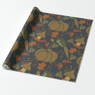 Seamless pattern Pumpkin & carrot dark background Wrapping Paper