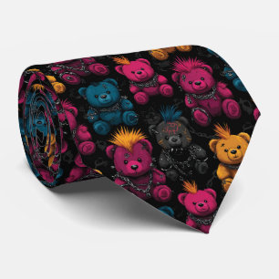 Seamless Pattern Rebellious Punk Rock Teddies Tie