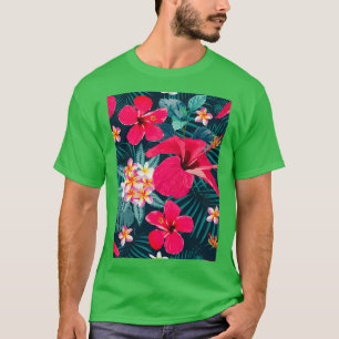 Seamless pattern red hibiscus frangipani flowers a T-Shirt