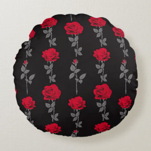 Seamless pattern red rose flowers vintage abstract round pillow