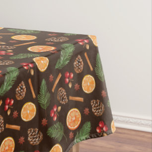 Seamless Pattern Rustic Winter Botanical Christmas Tablecloth