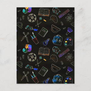 Seamless pattern school supplies, school holiday postcard