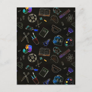 Seamless pattern school supplies, school postcard