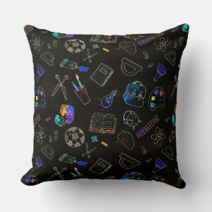 Seamless pattern school supplies, school throw pillow