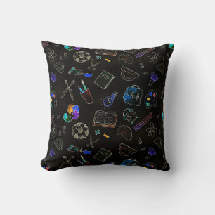 Seamless pattern school supplies, school throw pillow