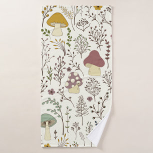Seamless pattern. Set of colorful wild plants and  Bath Towel