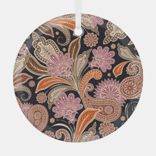 Seamless Pattern Traditional Paisley Design Glass Ornament