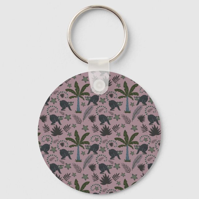 Seamless pattern Tropical animals monkey jumping Keychain (Front)
