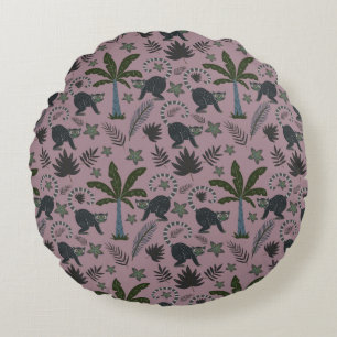 Seamless pattern Tropical animals monkey jumping Round Pillow