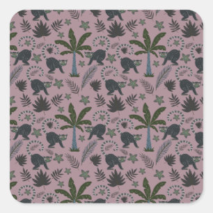 Seamless pattern Tropical animals monkey jumping Square Sticker