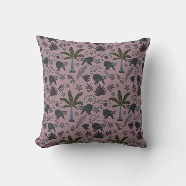 Seamless pattern Tropical animals monkey jumping Throw Pillow (Front)