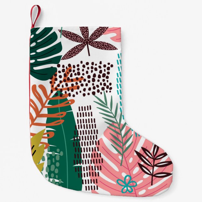Seamless pattern tropical background with Monstera Small Christmas Stocking (Front)