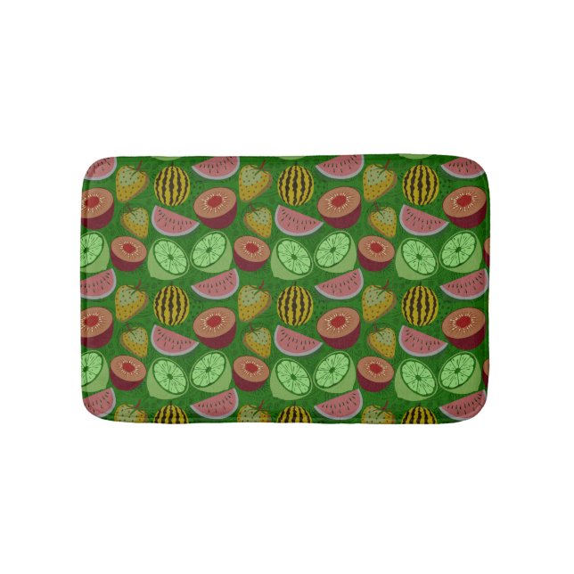 Seamless pattern tropical fruit & green background bath mat (Front)