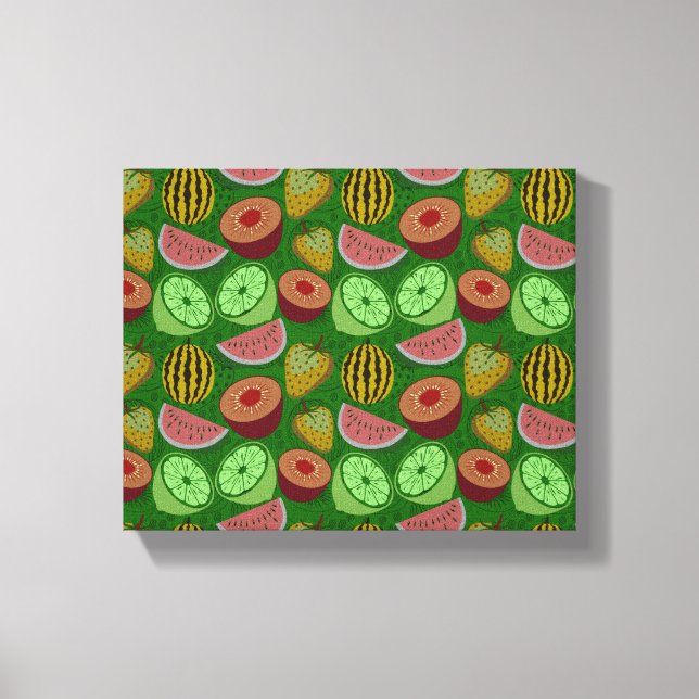 Seamless pattern tropical fruit & green background canvas print (Front)