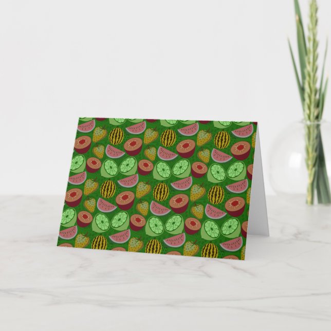 Seamless pattern tropical fruit & green background card (Front)
