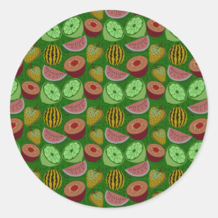 Seamless pattern tropical fruit & green background classic round sticker