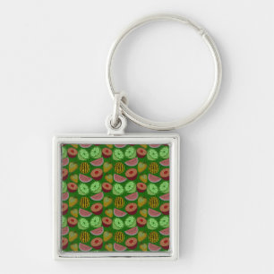 Seamless pattern tropical fruit & green background keychain