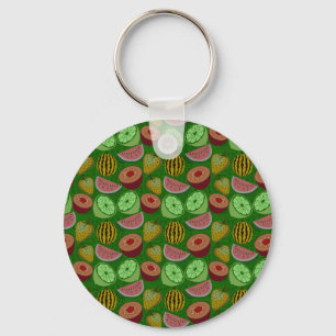 Seamless pattern tropical fruit & green background keychain
