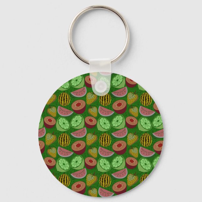 Seamless pattern tropical fruit & green background keychain (Front)