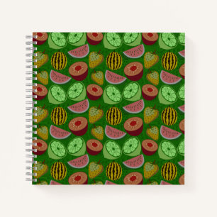 Seamless pattern tropical fruit & green background notebook