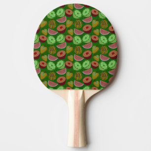 Seamless pattern tropical fruit & green background ping pong paddle