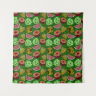 Seamless pattern tropical fruit & green background tapestry