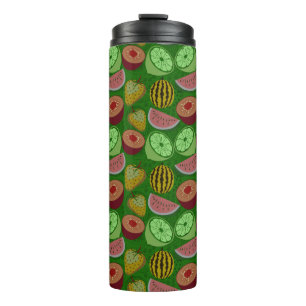Seamless pattern tropical fruit & green background thermal tumbler