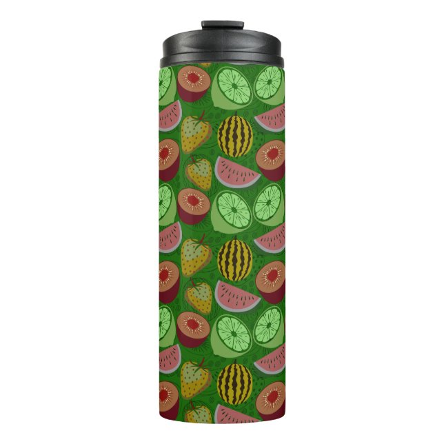 Seamless pattern tropical fruit & green background thermal tumbler (Front)
