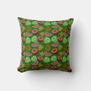 Seamless pattern tropical fruit & green background throw pillow
