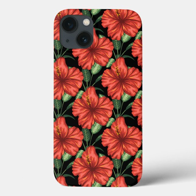 Seamless pattern Tropical red flowers green leaves Case-Mate iPhone Case (Back)