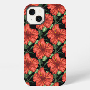 Seamless pattern Tropical red flowers green leaves iPhone 13 Case