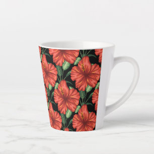 Seamless pattern Tropical red flowers green leaves Latte Mug
