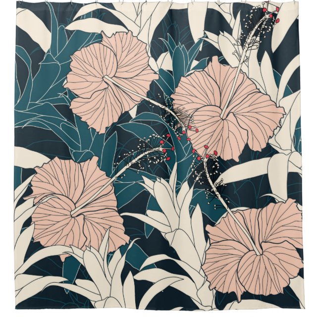 Seamless pattern tropical with pink hibiscus flowe (Front)