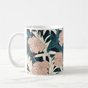 Seamless pattern tropical with pink hibiscus flowe coffee mug