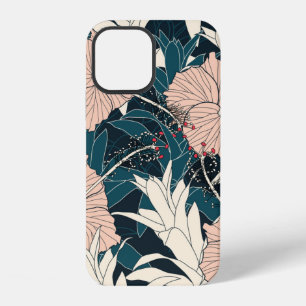 Seamless pattern tropical with pink hibiscus flowe iPhone 12 case