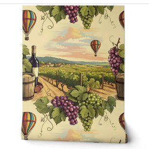 Seamless Pattern Vineyard Hot Air Balloons Wine  Wallpaper