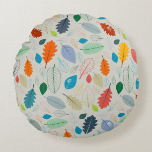 Seamless Pattern - vintage Autumn Leaves Illustrat Round Pillow
