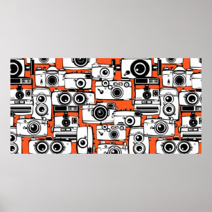 Seamless pattern vintage film photo cameras poster