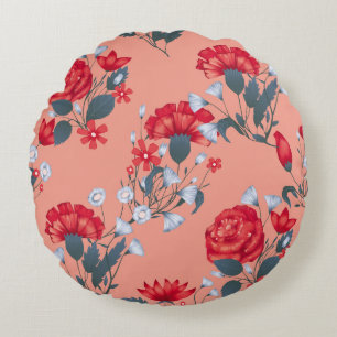 Seamless pattern vintage floral design with roses. round pillow