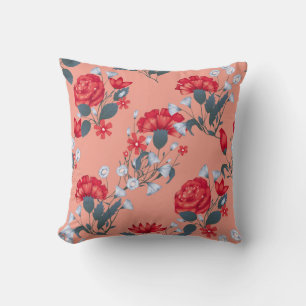 Seamless pattern vintage floral design with roses. throw pillow