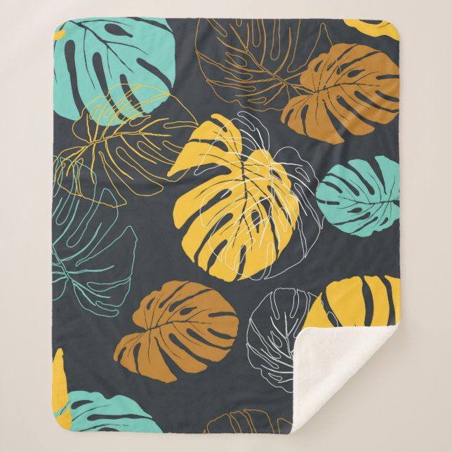 seamless pattern wallpaper of tropical leaf  sherpa blanket (Front)