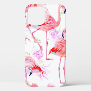 Seamless pattern watercolor roses with pink flamin iPhone 12 case