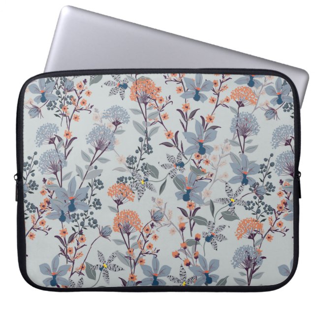 Seamless Pattern wild flowers, Isolated on blue co Laptop Sleeve (Front)