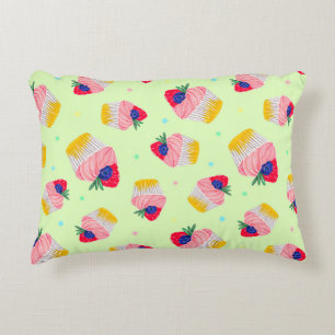 Seamless pattern with a cupcake with strawberries accent pillow