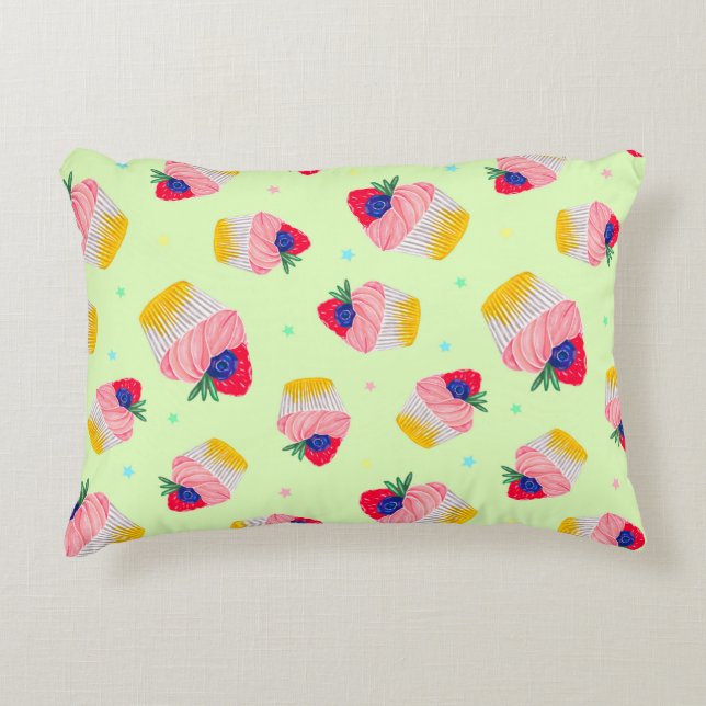 Seamless pattern with a cupcake with strawberries  accent pillow (Front)