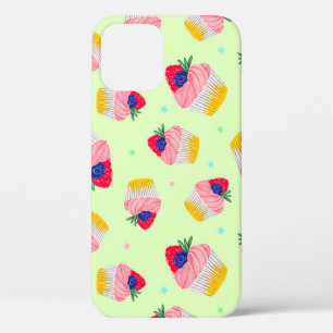 Seamless pattern with a cupcake with strawberries iPhone 12 case