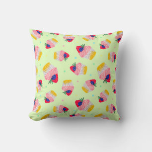 Seamless pattern with a cupcake with strawberries  throw pillow