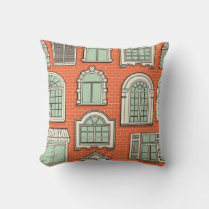Seamless pattern with a vintage windows. throw pillow