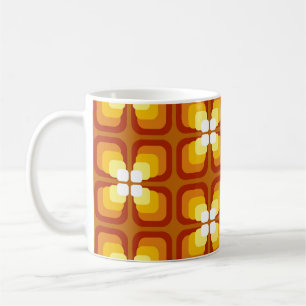 Seamless pattern with abstract floral elements and coffee mug